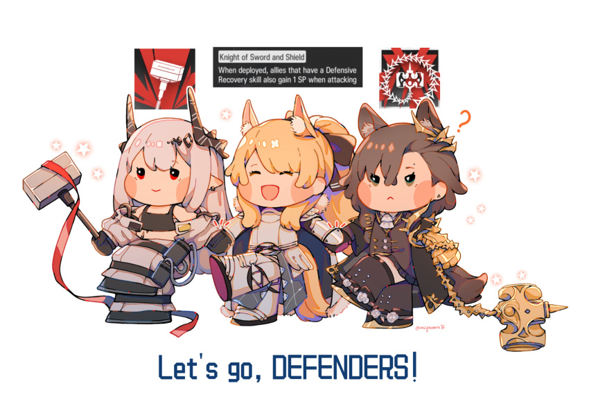 3girls, animal_ears, arknights, ascot, black_sports_bra, blemishine_(arknights), blonde_hair, brown_hair