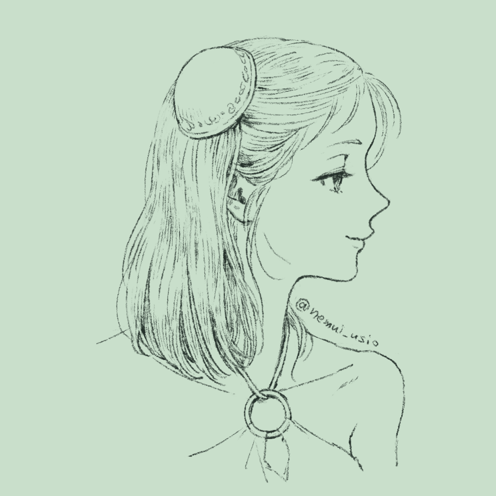 1girl, bare_shoulders, bun_cover, character_request, closed_mouth, collarbone, green_theme, hai_to_no_monogatari