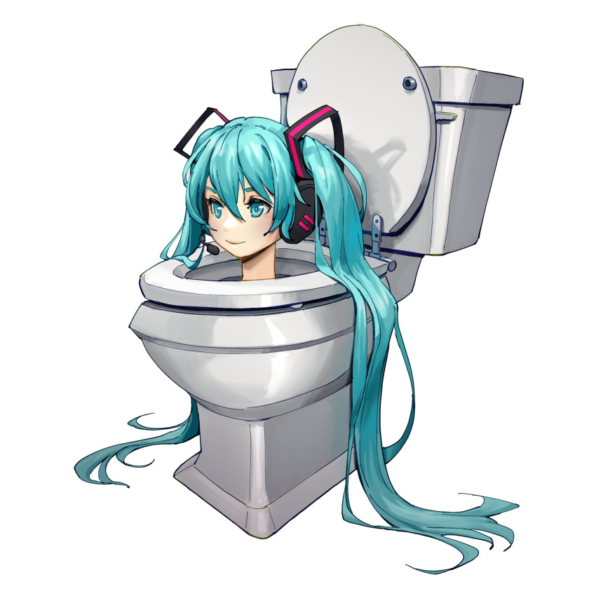 1girl, aqua_eyes, aqua_hair, closed_mouth, comedy, hatsune_miku, headphones, headset