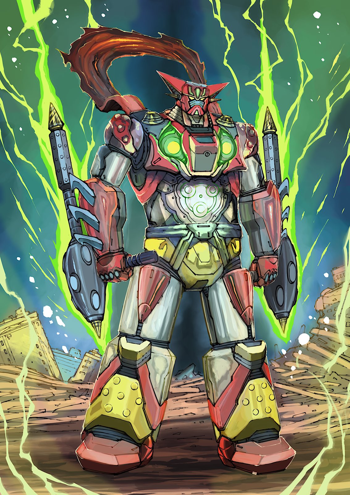 arm_blade, armor, aura, cloak, drill, getter-1, getter_rays, getter_robo