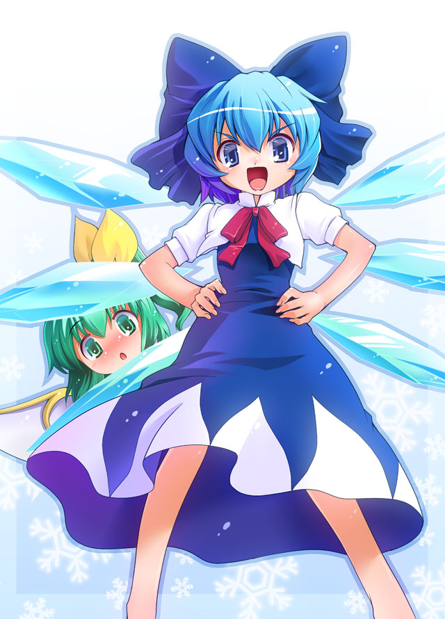 blue_hair, cirno, daiyousei, green_hair, hands_on_hips, mizuki_hitoshi, mizukihitoshi, multiple_girls