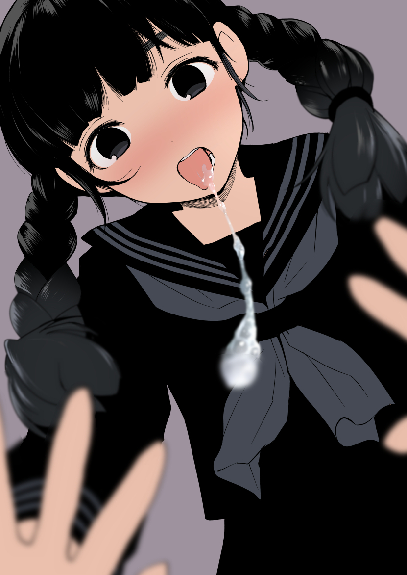 1girl, black_eyes, black_hair, black_serafuku, braid, hanamizawa_q-tarou, open_mouth, original