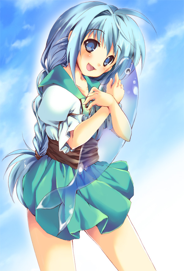 blue_hair, blush, braid, eternal_melody, fish, hug, long_hair, skirt, wendy_miseria, yuunagi_seshina