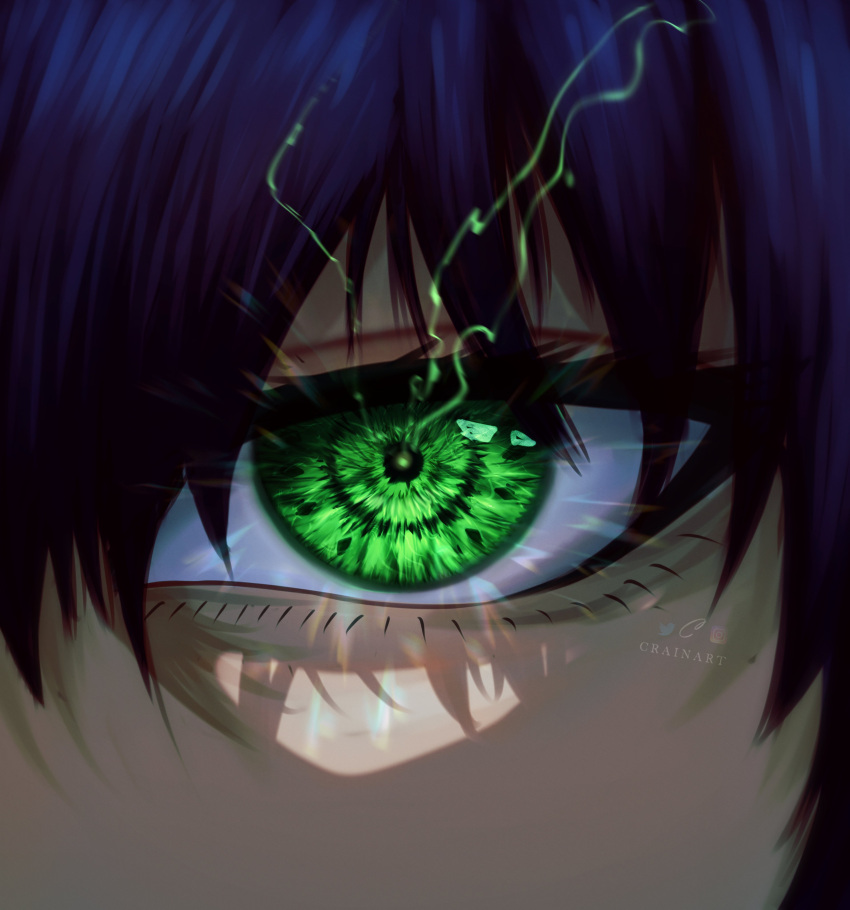 1boy, absurdres, artist_name, blue_lock, close-up, commentary, crain1art, eye_focus
