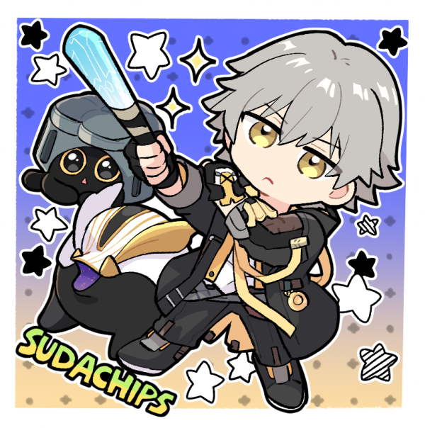 1boy, artist_name, baseball_bat, black_cat, black_coat, black_footwear, black_gloves, black_pants