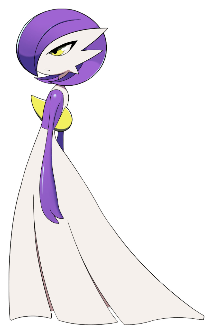 1girl, aliasing, alternate_color, alternate_shiny_pokemon, arms_at_sides, bob_cut, closed_mouth, colored_skin