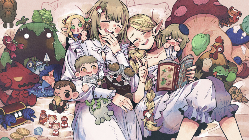 2girls, abingbeey, absurdres, basilisk, bat_(animal), blonde_hair, blush, braid