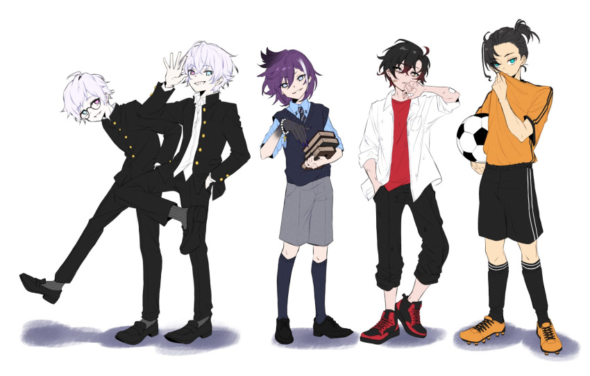 5boys, aged_down, aqua_eyes, ball, bandaid, bandaid_on_face, banzoin_hakka, bead_bracelet