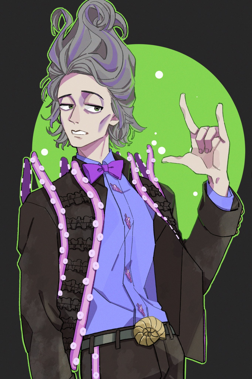 1boy, 8-foot_joe, bow, bowtie, clenched_teeth, disneyland, formal, frills