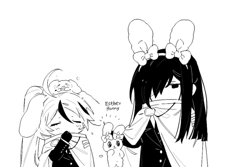 2boys, ahoge, animal_ears, blush, cape, closed_eyes, closed_mouth, esther_(project_moon)