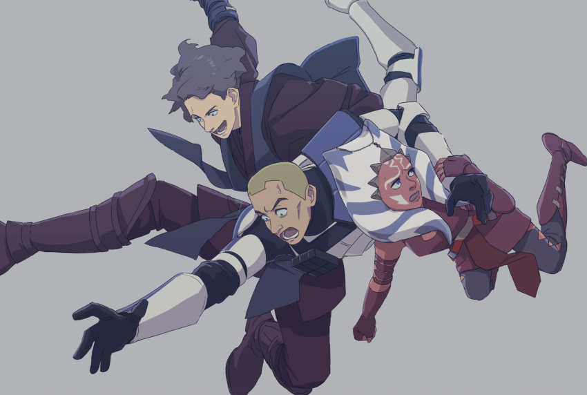 0109_(artist), 1girl, 2boys, ahsoka_tano, anakin_skywalker, armor, captain_rex, clone_trooper