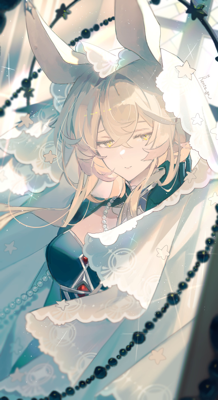 1girl, absurdres, animal_ears, arknights, blonde_hair, highres, jewelry, necklace