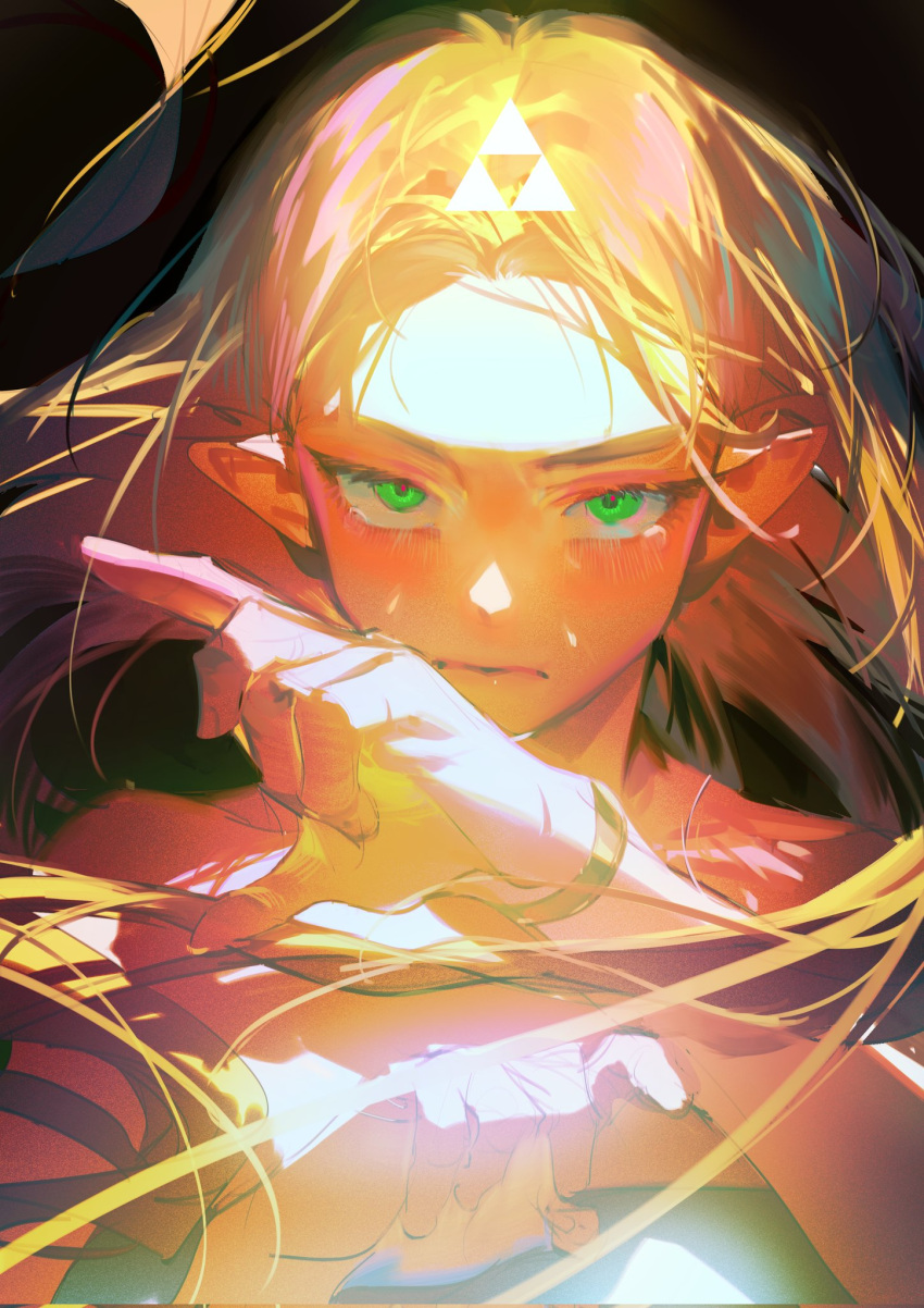 1girl, bare_shoulders, blonde_hair, bracelet, closed_mouth, eyelashes, fldwpfdorlskgdk, floating_hair