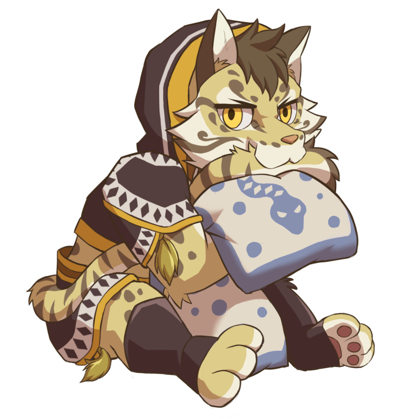 1boy, animal_ears, biting, body_pillow, curb-chain, furry, furry_male, highres