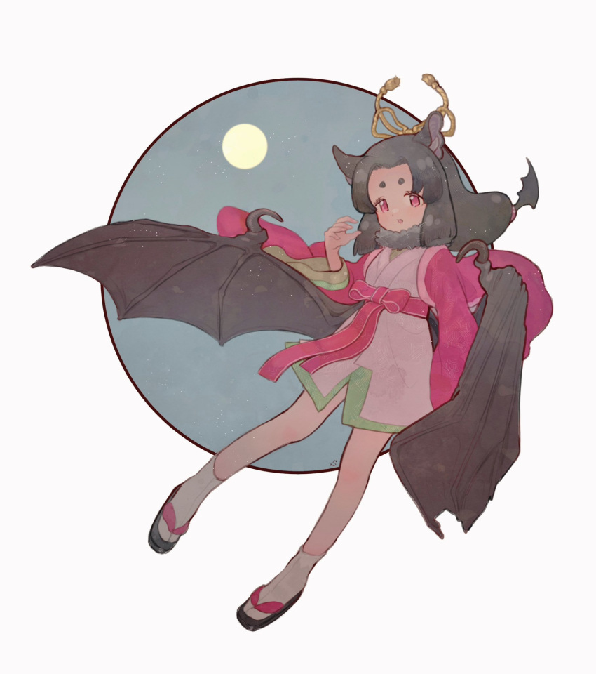 1girl, animal_ears, bat_ears, bat_girl, bat_wings, bow, fraternal_myotis_(kemono_friends), full_moon