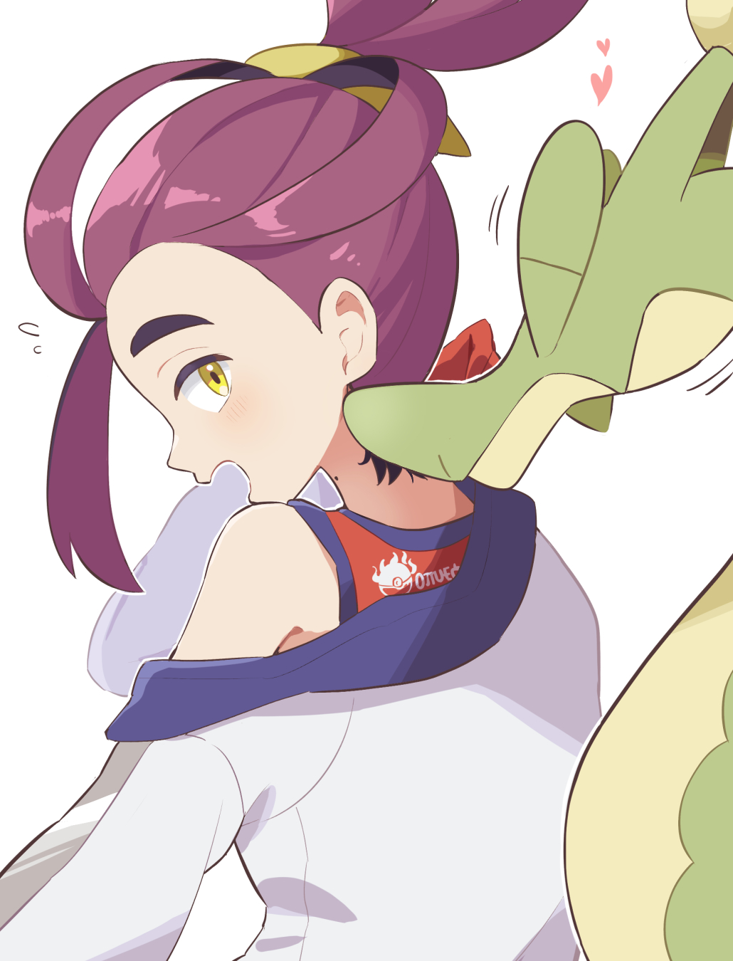 1boy, blush, commentary_request, flying_sweatdrops, heart, highres, hydrapple, jacket