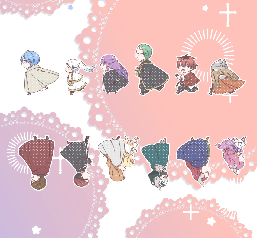 arm_wrap, armor, aura_(sousou_no_frieren), back-to-back, beard, black_coat, black_footwear, black_hair