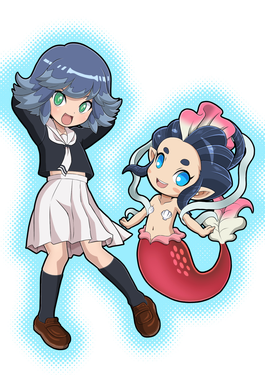 2girls, absurdres, blue_eyes, blue_hair, blush, green_eyes, highres, himekawa_fubuki