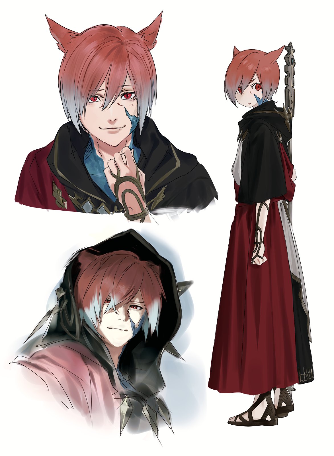 1boy, :o, animal_ears, brown_footwear, cat_ears, cropped_torso, crystal, crystal_exarch