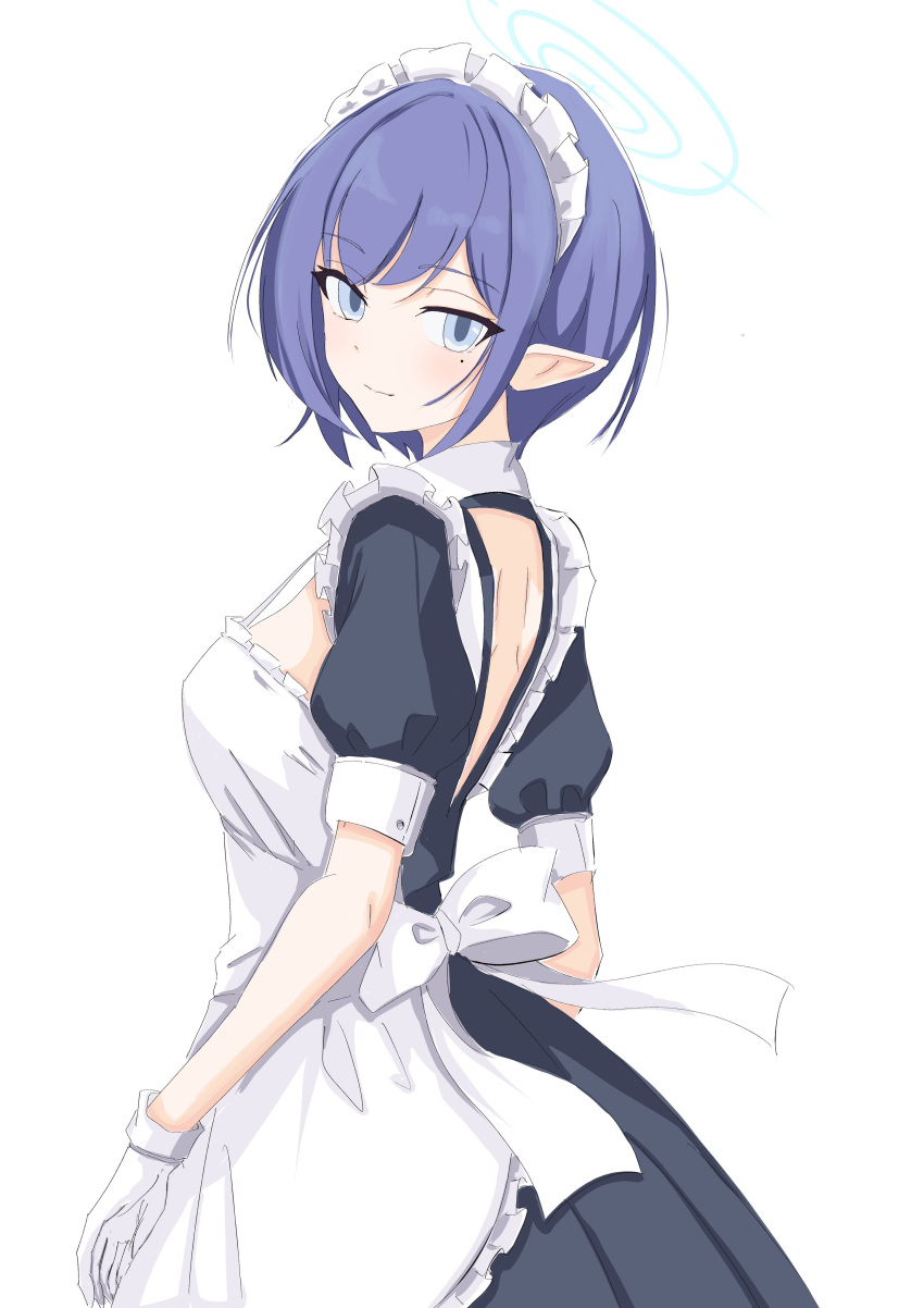 1girl, absurdres, alternate_costume, aoi_(blue_archive), apron, black_dress, blue_archive, blue_eyes