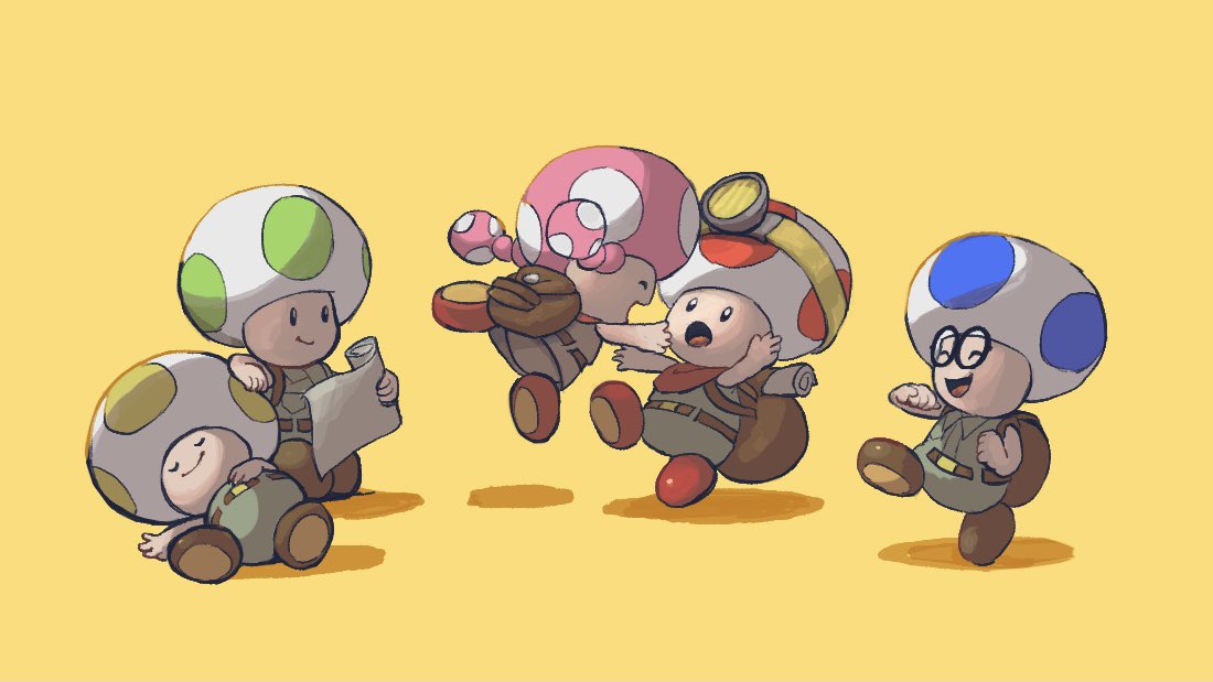1girl, 4boys, :o, ^_^, arm_up, backpack, bag, bandana
