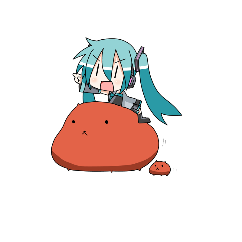 capybara-san, chibi_miku, hatsune_miku, minami_(colorful_palette), pointing, riding, simple_background, vocaloid