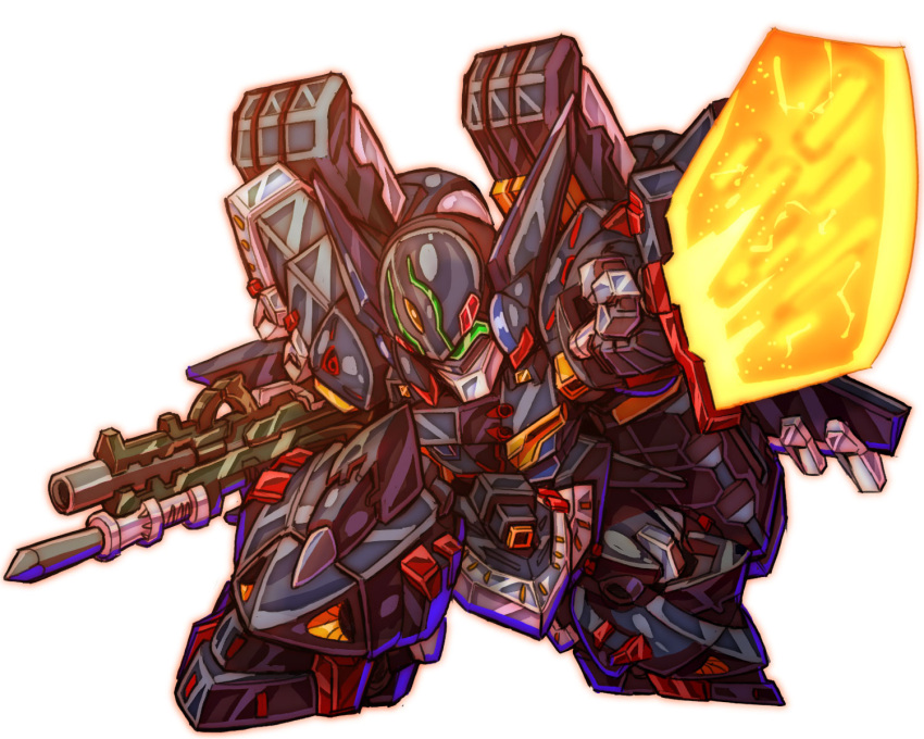 armor, gespenst, gespenst_haken, gun, highres, holding, holding_weapon, mecha, no_humans, robot, science_fiction, solo, standing, super_robot_wars, super_robot_wars_og_moon_dwellers, super_robot_wars_original_generation, sword, uungunover, weapon, white_background