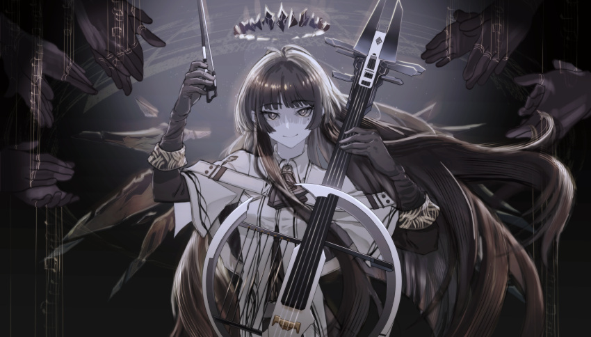 1girl, absurdres, antenna_hair, ariadusts, arknights, artist_name, ascot, black_ascot