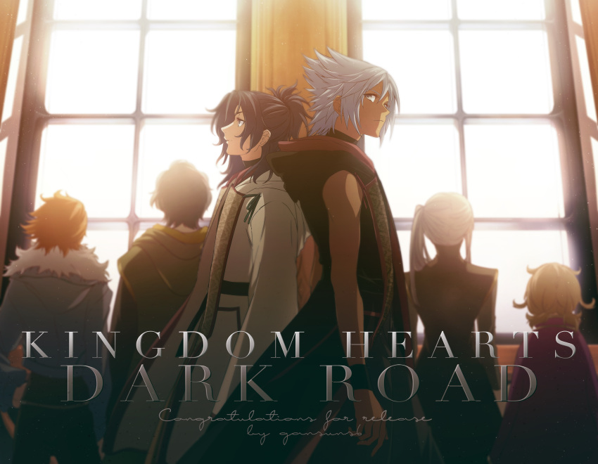 2girls, 4boys, absurdres, back-to-back, belt, black_coat, black_hair, black_pants