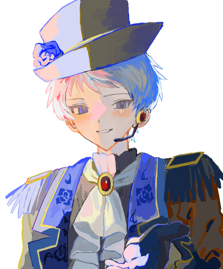 1boy, black_headwear, black_jacket, black_pants, blue_flower, blue_rose, blush, crying