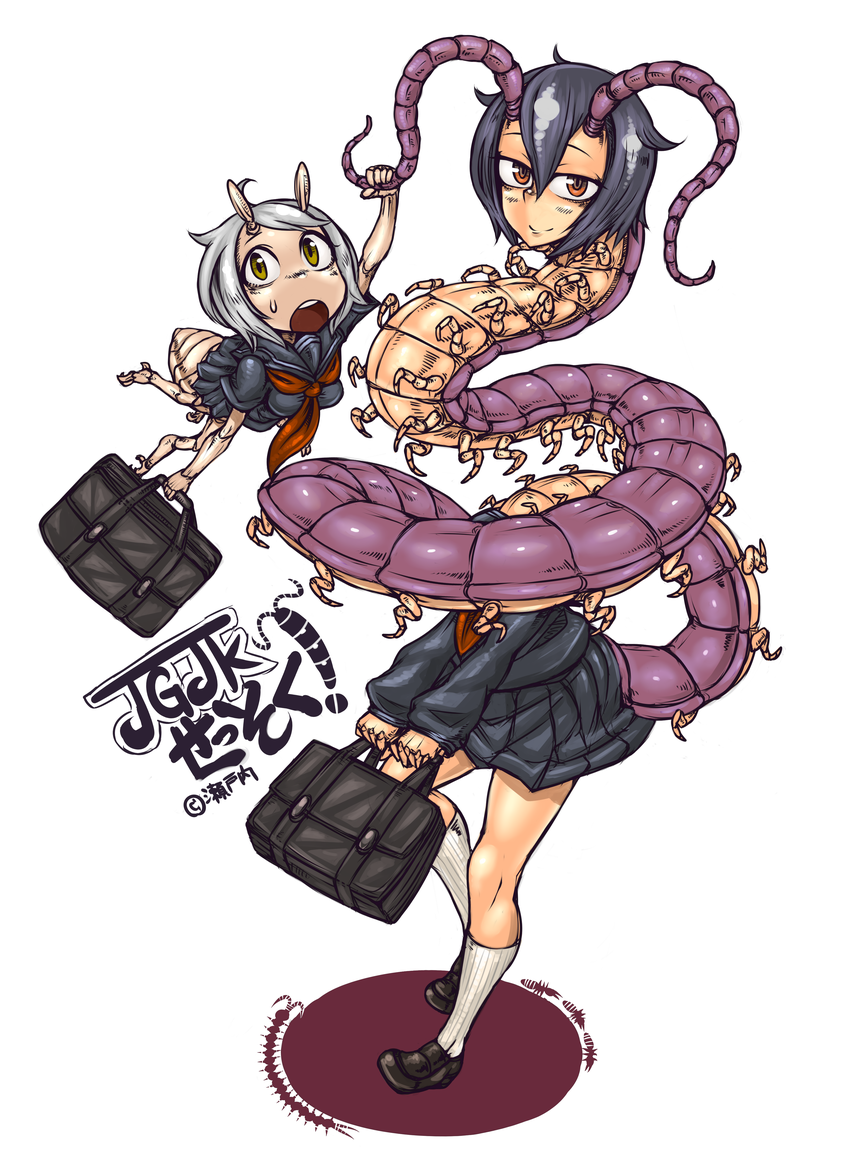 black_hair, insect_girl, monster_girl, school_uniform, short_hair, tagane, yellow_eyes