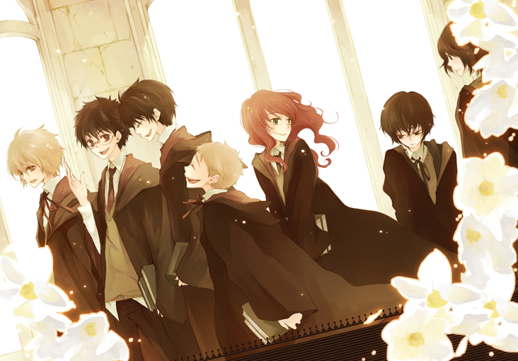 flower, glasses, green_eyes, harry_potter, james_potter, lily_evans, peter_pettigrew, red_hair