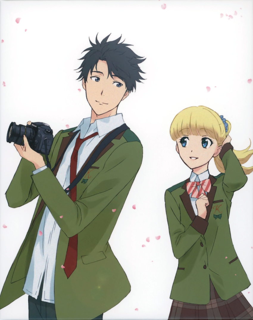 1boy, 1girl, blonde_hair, blue_eyes, blue_hair, couple, husband_and_wife, tada-kun_wa_koi_wo_shinai