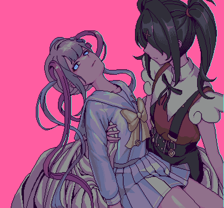 2girls, ame-chan_(needy_girl_overdose), black_hair, blue_eyes, blue_hair, bow, chouzetsusaikawa_tenshi-chan, eencya