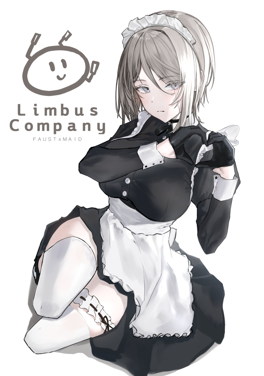 1girl, absurdres, all-around_cleaner, apron, black_dress, blue_eyes, closed_mouth, dress