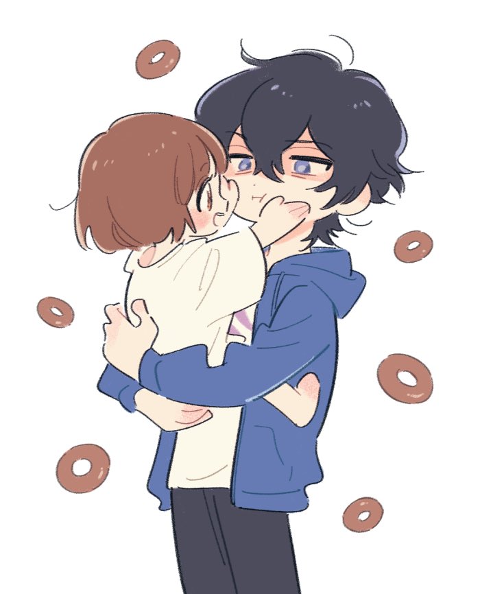 1boy, 1girl, black_hair, blue_eyes, brown_eyes, brown_hair, buddy_daddies, child