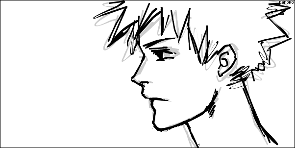 1boy, animated, animated_gif, bleach, denoro, expressions, kurosaki_ichigo, monochrome, one_eye_closed, running, smile, spiky_hair, wind