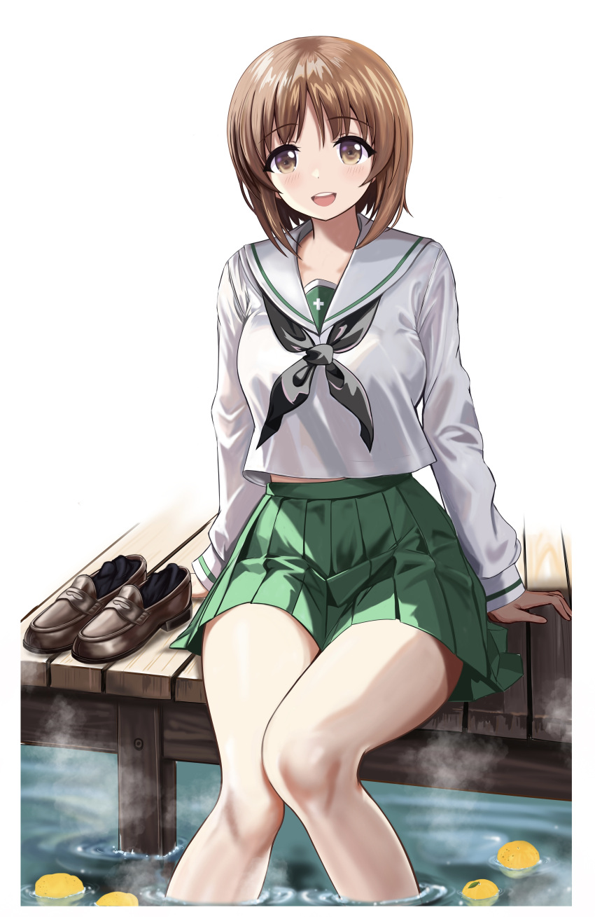 1girl, absurdres, ashiyu, black_neckerchief, blouse, brown_eyes, brown_footwear, brown_hair