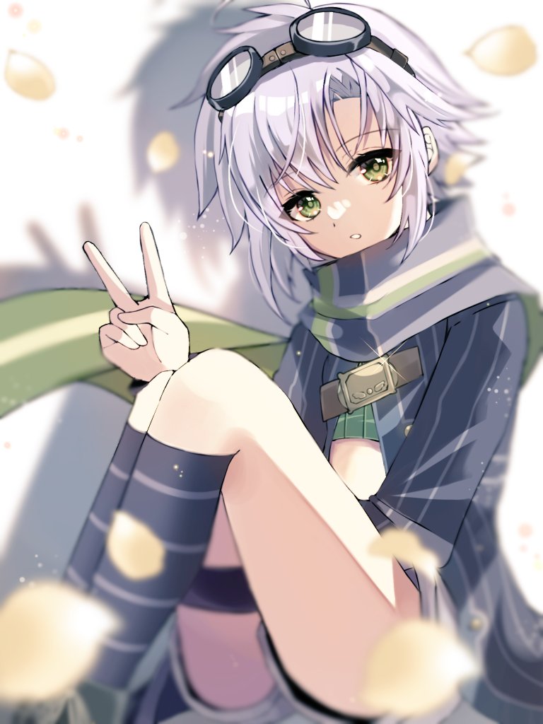 1girl, antenna_hair, coat, crop_top, eiyuu_densetsu, falling_petals, fie_claussell, goggles