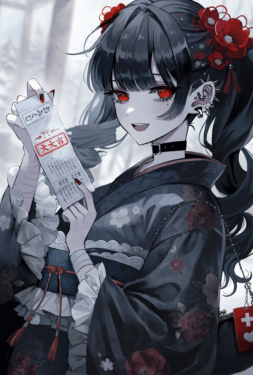 1girl, absurdres, bag, bandaged_wrist, bandages, belt, belt_choker, black_belt