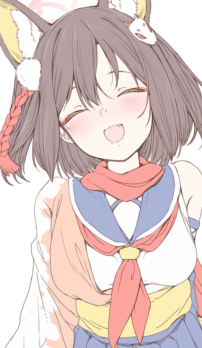 1girl, :d, ^_^, animal_ear_fluff, animal_ears, blue_archive, blue_sailor_collar, blue_skirt