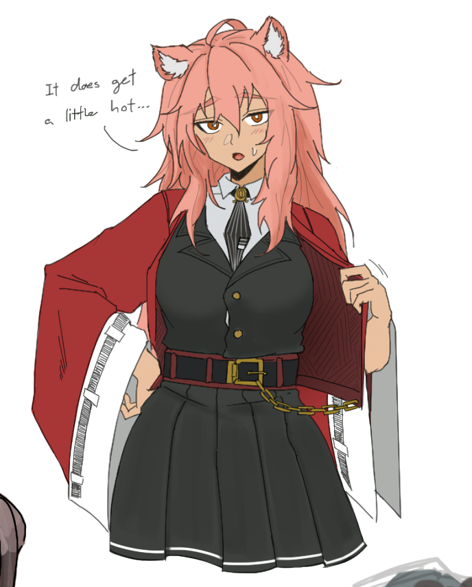 1girl, :o, animal_ear_fluff, animal_ears, arknights, belt, black_belt, black_necktie
