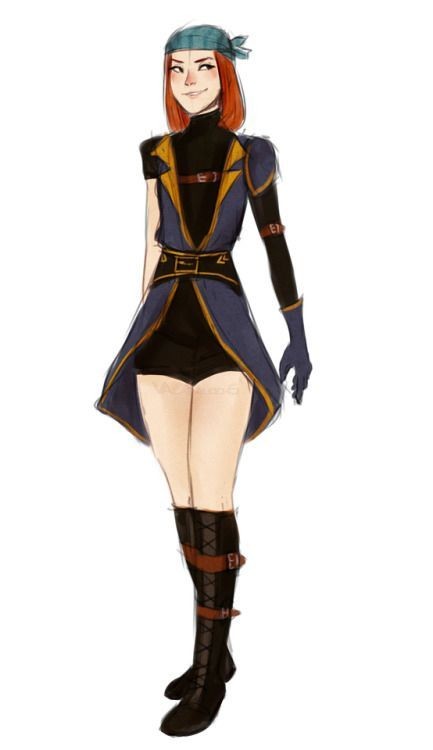 1girl, black_boots, blue_bandana, boots, light_skinned_female, long_legs, minecraft:_story_mode, orange_hair