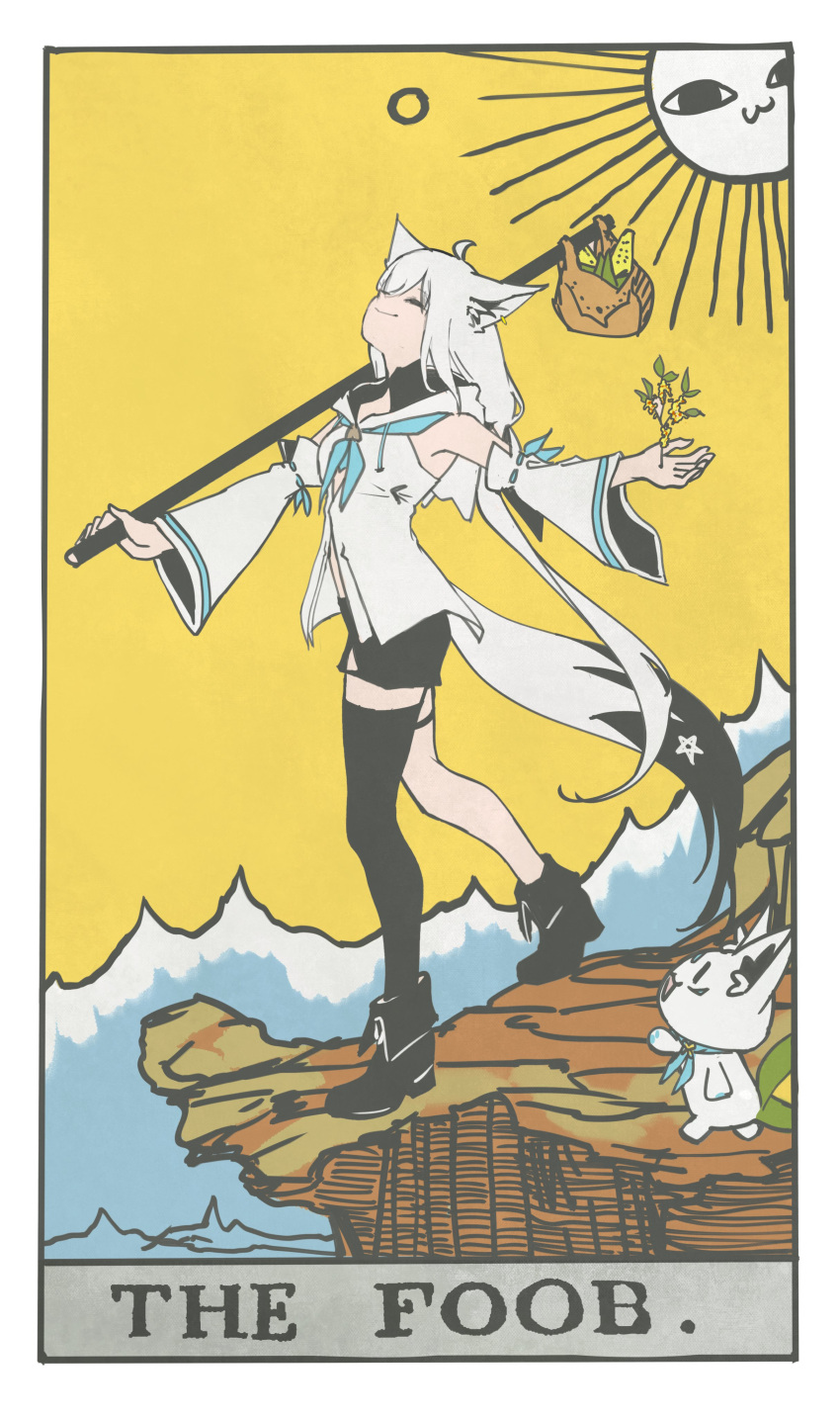 1girl, absurdres, ahoge, animal_ear_fluff, animal_ears, bindle, black_footwear, black_shorts