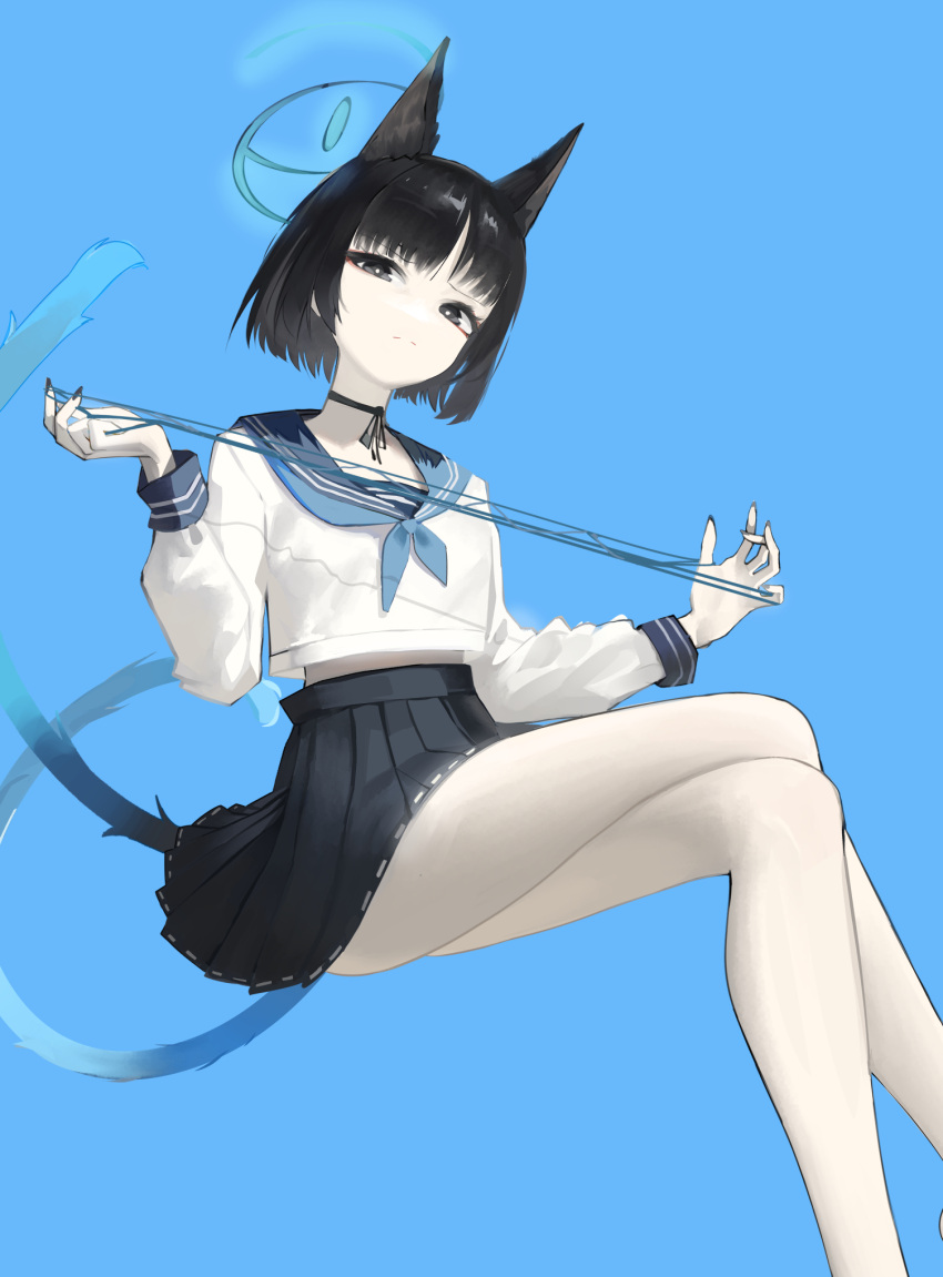 1girl, animal_ears, bakeneko, bare_legs, black_choker, black_eyes, black_hair, black_nails