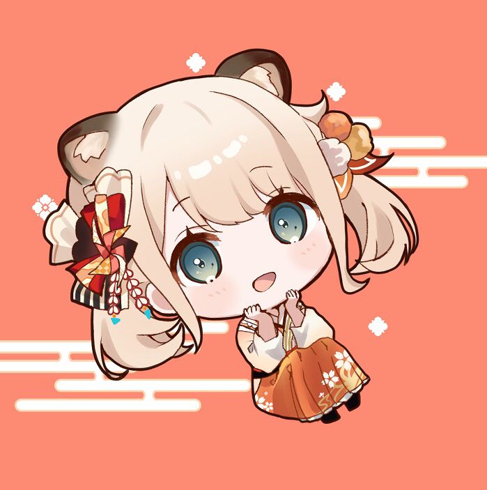 1girl, animal_ears, black_footwear, blonde_hair, blush, bow, chibi, commentary