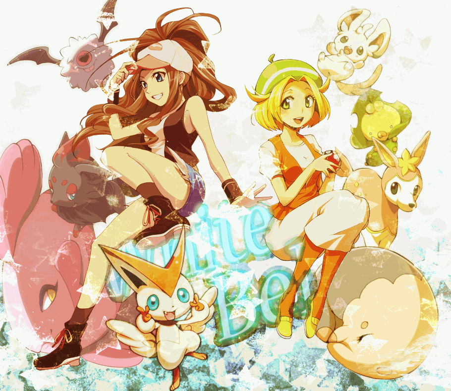 alomomola, baseball_cap, bel_(pokemon), bell_(pokemon), blonde_hair, blue_eyes, brown_hair, deerling