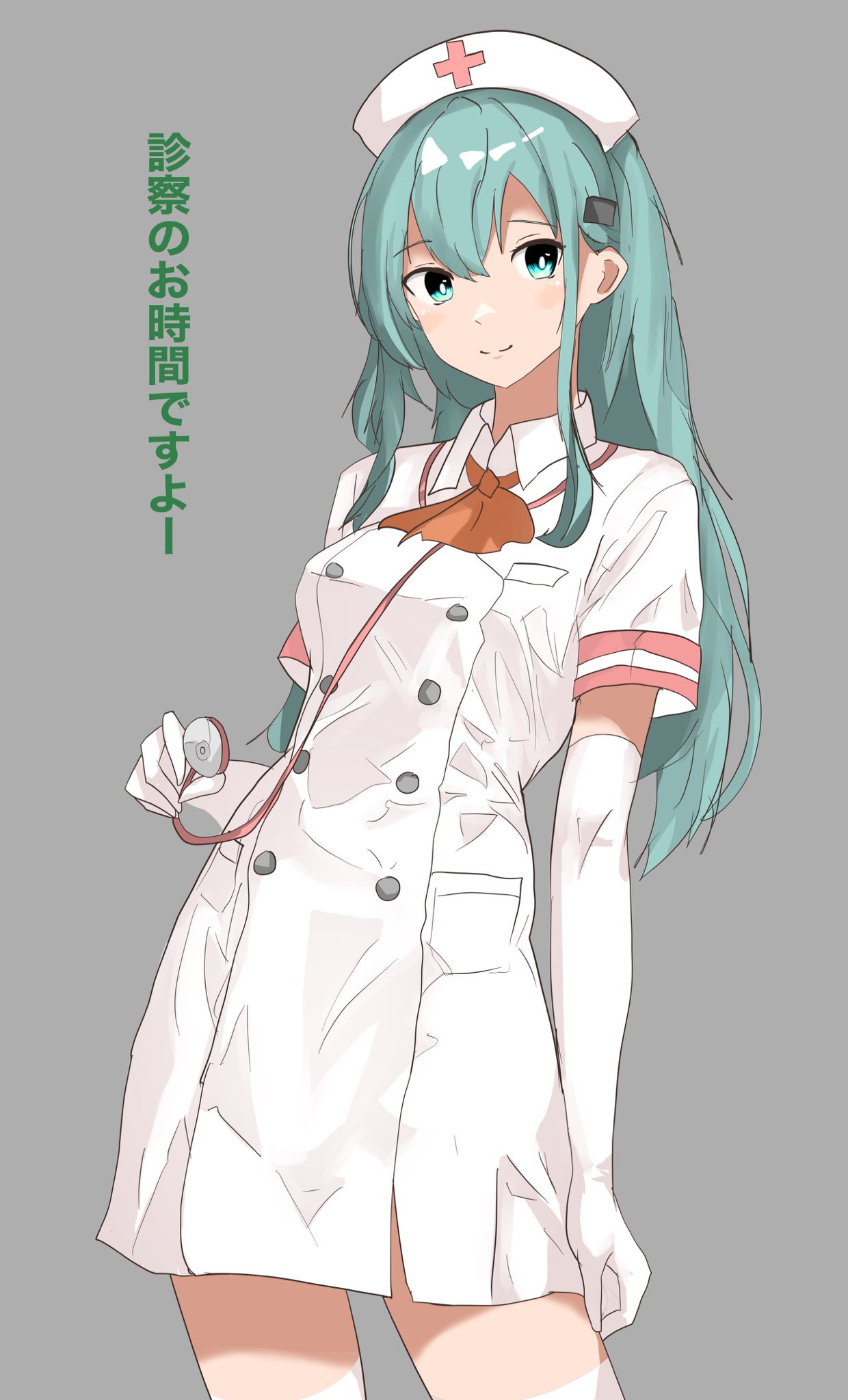 1girl, alternate_costume, aqua_hair, ascot, buttons, commentary_request, double-breasted, dress