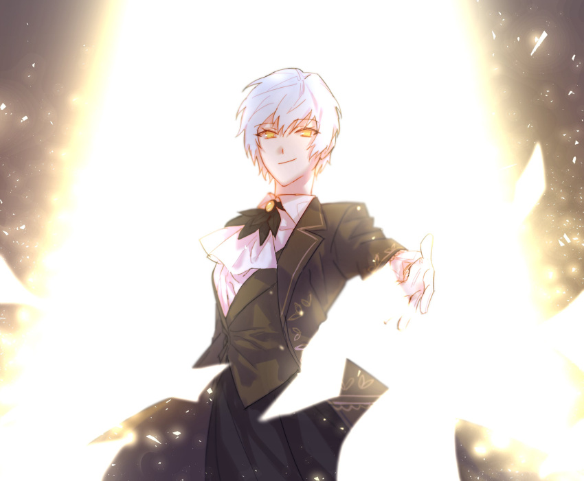 1girl, angela_(project_moon), ascot, black_coat, black_skirt, black_vest, blue_hair, coat