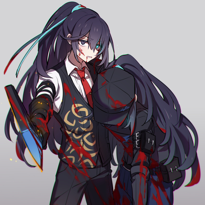 2boys, angry, black_hair, black_vest, blood, blood_in_hair, blood_on_clothes, blood_on_face